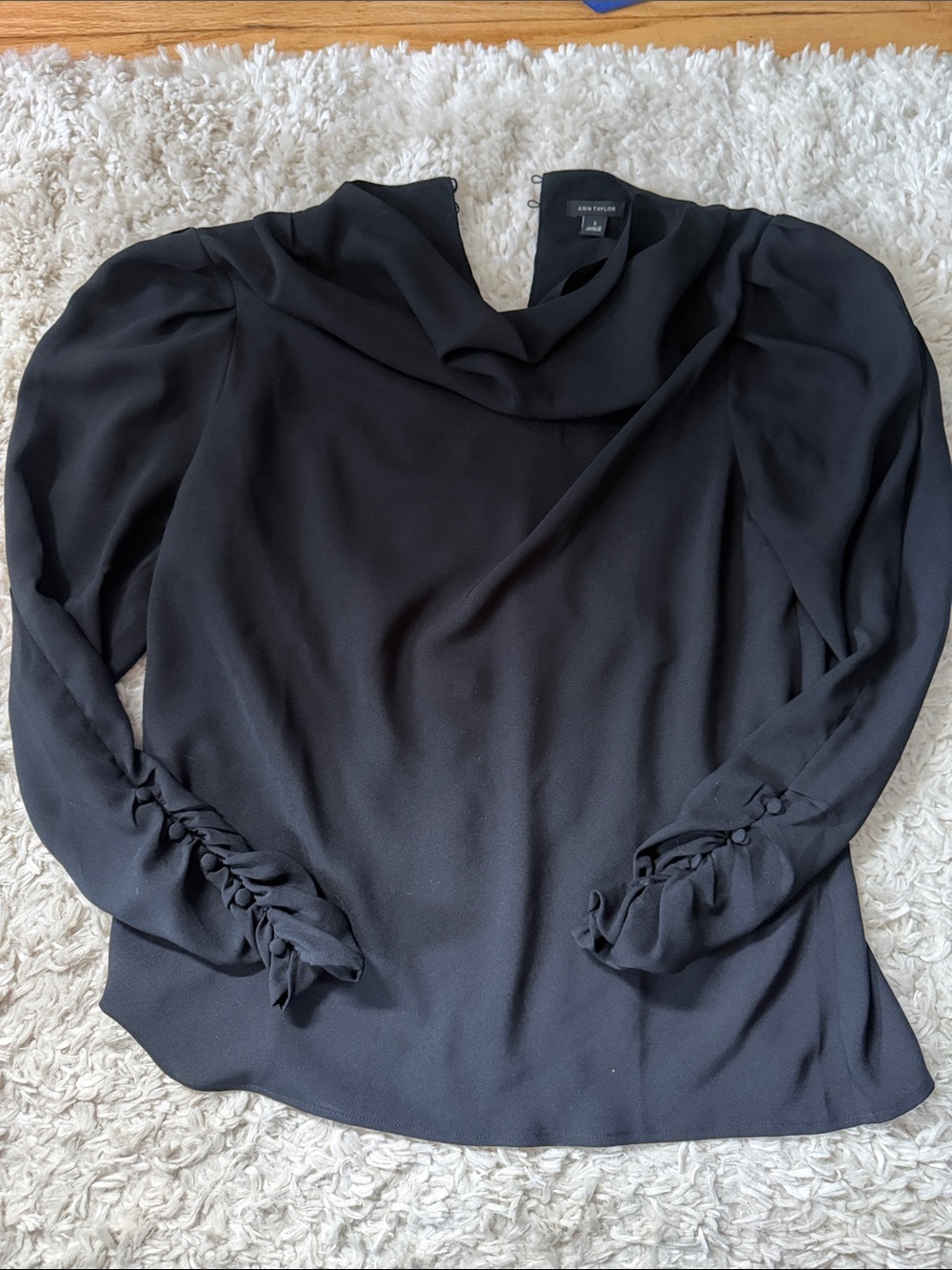 Ann Taylor Black Cowl-Neck Long Sleeve Blouse
